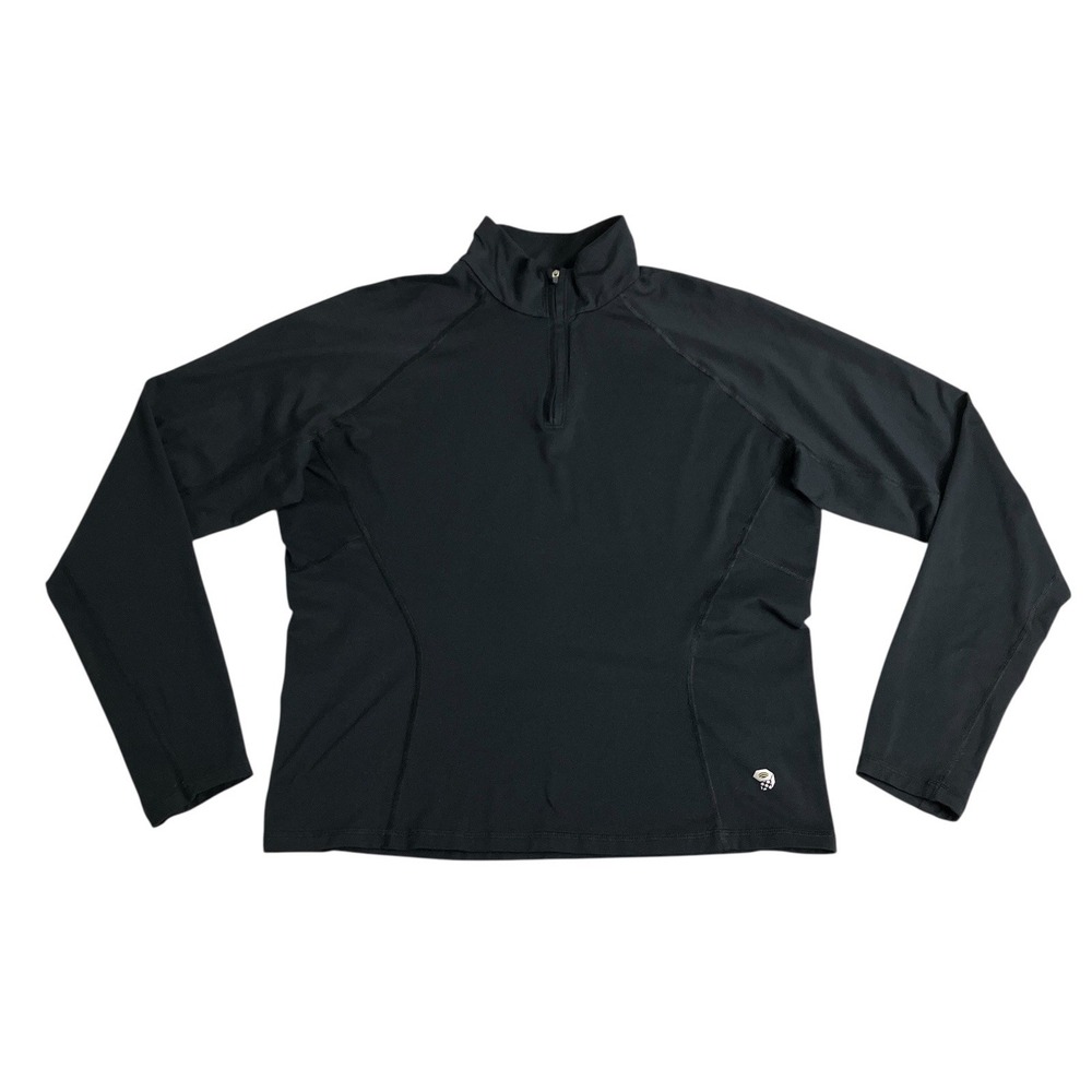 Mountain Hardwear 1/4 Zip Pullover Womens Large Black Thumbholes Hiking Stretch